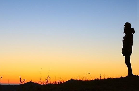 mountain range at sunset